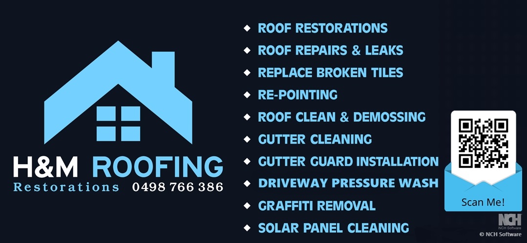 H&M Roofing logo with QR code ready for ad